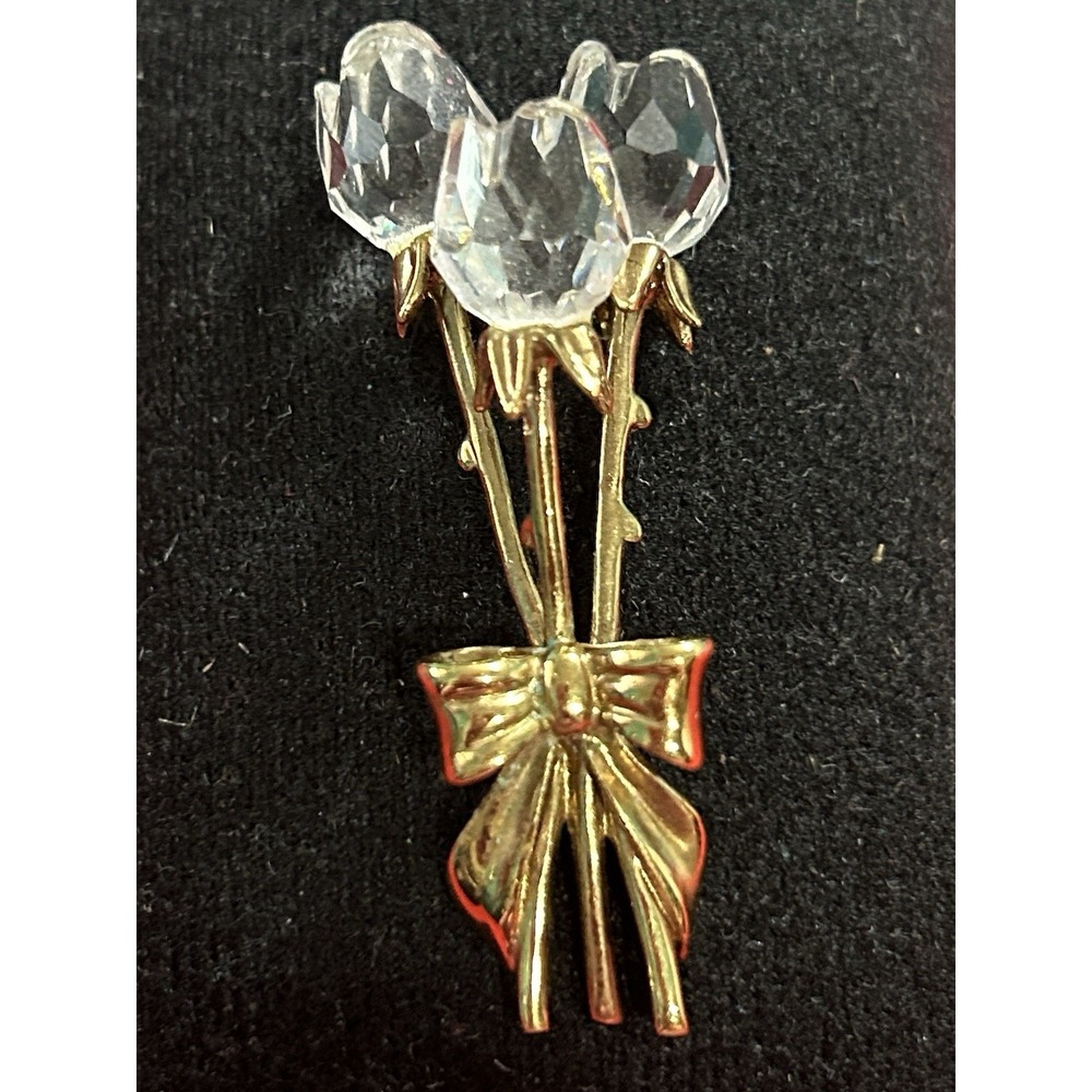 Swarovski Crystal Memories Bouquet 3 Rose Buds Gold Tone Miniature Figurine